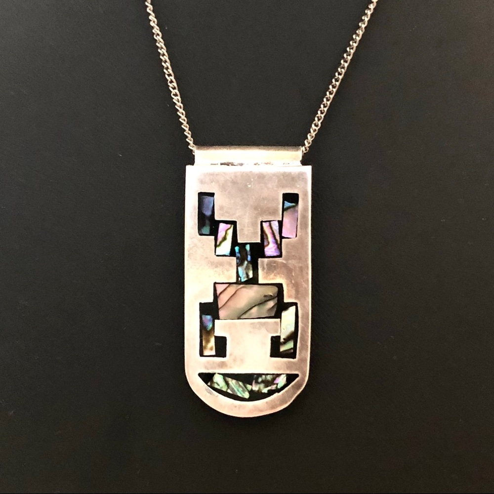 Vintage Taxco Mexico 925 sterling silver and abalone money clip / pendant